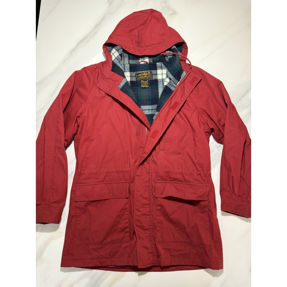Eddie Bauer Wool Lined Zip Up Parka Jacket Men's Medium Red Plaid‎ Vintage